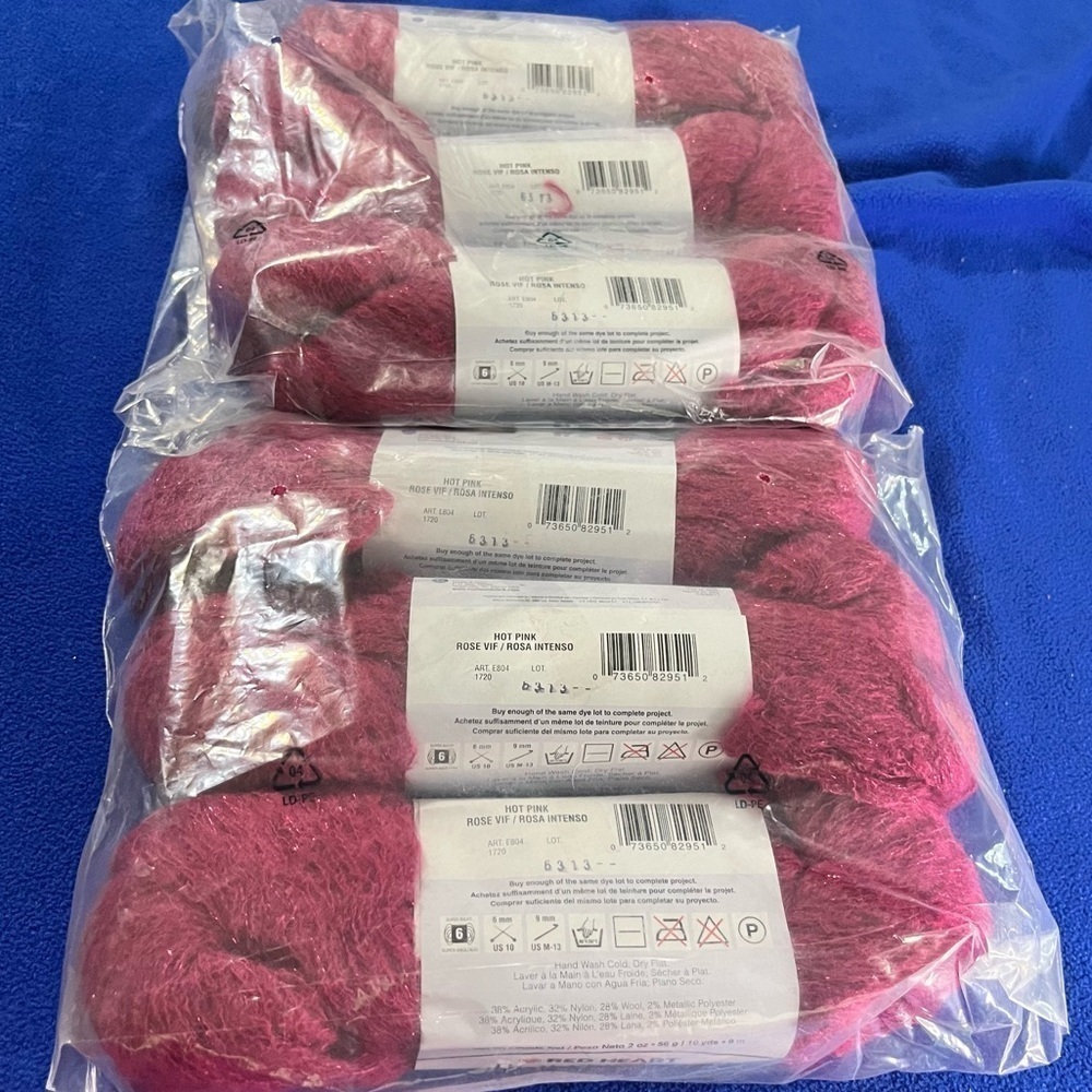 Lot of 12 Red Heart Boutique Rigoletto Metallic Skeins, Hot Pink - Picture 4 of 6